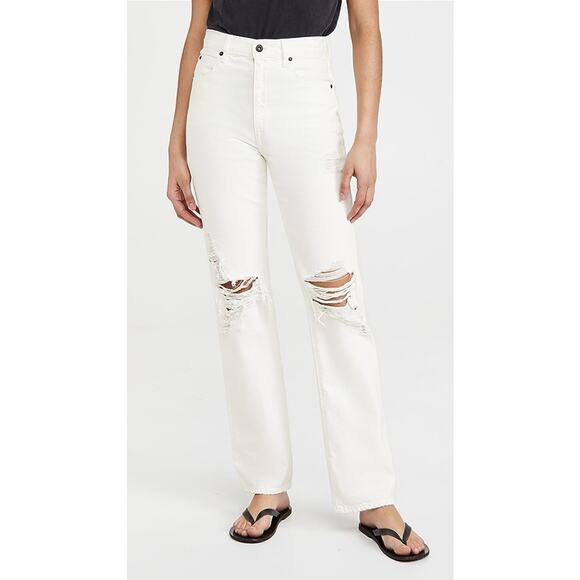 SLVRLAKE London White Destructed High Rise Straight Leg Jeans Size 27 NWT - Picture 1 of 5